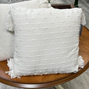 Fireside white toss pillow with tassels
